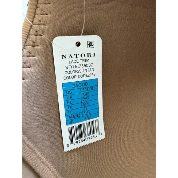 Natori Women's Body Double Lace Trim Full Fit Contour Bra Suntan Size 34DDD NEW - Picture 9 of 9